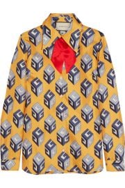 Gucci   Pussy-bow printed silk-twill shirt at Net A Porter