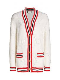 Gucci - Wool  amp  Silk GG Intarsia V-Neck Cardigan at Saks Fifth Avenue