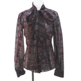 Gucci Authentic Long Sleeve Shirt Blouse 36 Purple Print Ribbon Buttons Sheer eBay at eBay