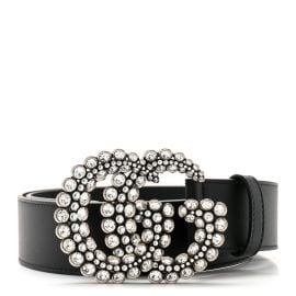 Gucci Calfskin Crystal Double G 40mm Belt 80 32 Black 1595363 FASHIONPHILE at Fashionphile
