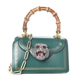 Gucci Calfskin Lisse Cornice Crystal Mini Thiara Top Handle Bag Emerald Oro Multicolor 513139 FASHIONPHILE at Fashionphile