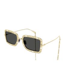 Gucci Chain Rectangle Metal Sunglasses at Neiman Marcus