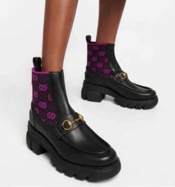 Gucci Chelsea Monogram horsebit boots black and magenta pink purple New in box eBay at eBay