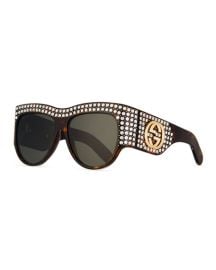 Gucci Chunky Swarovski Wrap Sunglasses Brown Havana - at Bergdorf Goodman