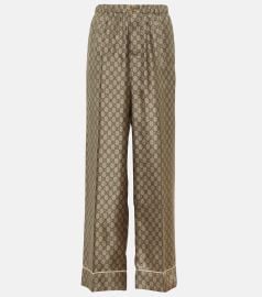 Gucci Cropped silk satin jacquard wide leg pants at Mytheresa