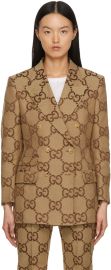 Gucci Double Breasted Cotton Blend Canvas Jacquard Blazer at Ssense