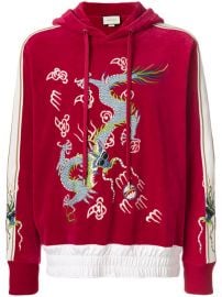 Gucci Dragon Appliqu  233  Velvet Hoodie at Farfetch