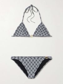 Gucci Embellished Printed Triangle Bikini in Blue at Net a Porter