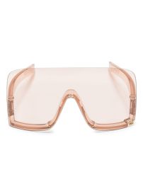 Gucci Eyewear logo-lettering shield-frame Sunglasses Neutrals at Farfetch