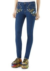 Gucci Floral Embroidered Stretch Denim Jeans at Bergdorf Goodman