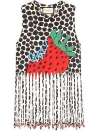 Gucci Fringe Tank With Gucci Strawberry Print - Farfetch at Farfetch