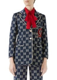 Gucci GG Jersey Single Breasted Jacket with Preppy Patch at Bergdorf Goodman