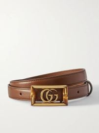 Gucci GG Marmont Bamboo embellished Leather Belt in Brown at Net a Porter