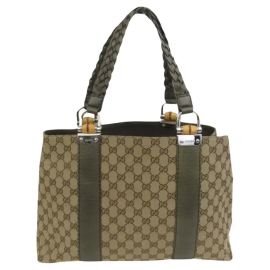 Gucci GG Monogram Ebony Canvas Bamboo Libeccio Tote Bag For Sale at 1stDibs at 1st Dibs