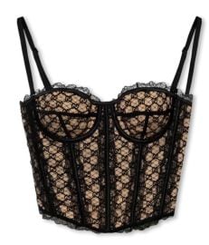 Gucci GG Net Corset Black Nude Lace All Over Logo Bustier Lace Shirt Top at eBay