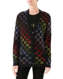 Gucci GG Rhinestoned Wool Cardigan at Neiman Marcus