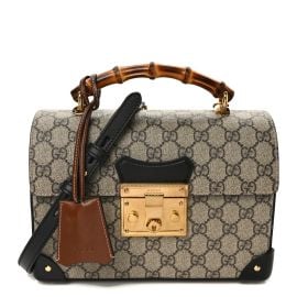Gucci GG Supreme Monogram Small Padlock Bamboo Shoulder Bag Beige Black Cuir at Fashionphile