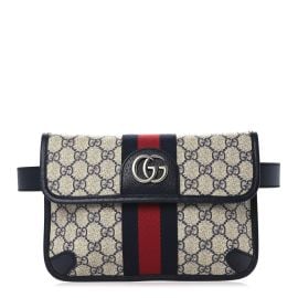 Gucci GG Supreme Monogram Web Small Ophidia Belt Bag 80 32 Beige Navy 1755190 FASHIONPHILE at Fashionphile