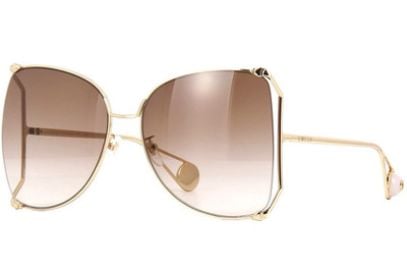 Gucci GG0252S 003 Womenaposs Gold Brown Lens Butterfly Sunglasses eBay at eBay
