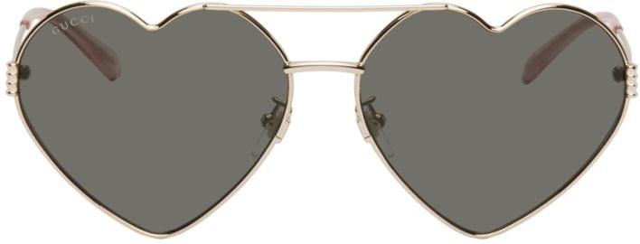 Gucci Gold Heart Metal Sunglasses at ssense