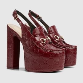 Gucci Horsebit GG debossed leather loafer pumps at Gucci