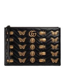 Gucci Large Flat Zip Pouch with Insect Embellishments at Bergdorf Goodman