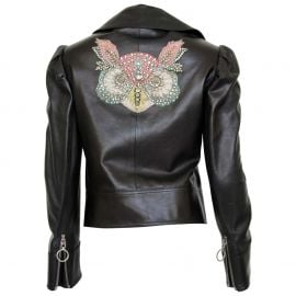 Gucci Leather jacket with embroidered/crystal owl design at 1st Dibs