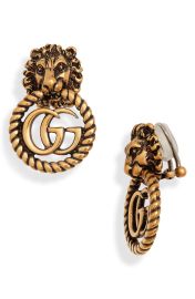 Gucci Lion Head Double-G Clip-On Earrings at Nordstrom