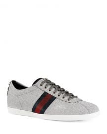 Gucci Men  x27 s Bambi Web Low-Top Sneakers with Stud Detail  Silver at Neiman Marcus