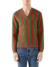 Gucci Men  x27 s Scarf-Print V-Neck Sweater at Neiman Marcus