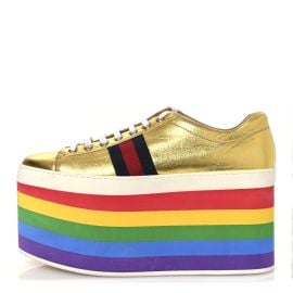 Gucci Metallic Nappa Peggy Platform Sneakers 40 Oro Vecchio at Fashionphile