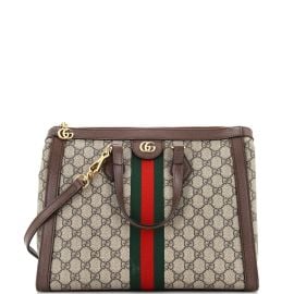 Gucci Ophidia Top Handle Tote GG Coated Canvas Medium Brown 2451341 at Rebag