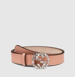 Gucci Pink Leather Crystal Buckle Belt at Gucci