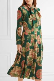 Gucci Pleated printed silk crepe de chine midi dress at Gucci