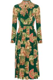 Gucci Pleated printed silk crepe de chine midi dress at Net A Porter