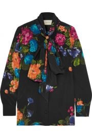 Gucci Pussy-Bow Floral Print Silk Blouse  at Net A Porter