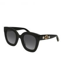 Gucci Rectangle Acetate GG Sunglasses w  Crystal Stars  Black Pattern at Neiman Marcus