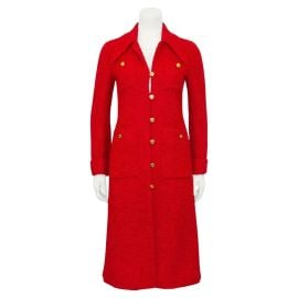 Gucci Red Tweed Long Jacket with Gold Buttons at 1st Dibs