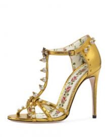 Gucci Regina Metallic T-Strap Sandal at Bergdorf Goodman