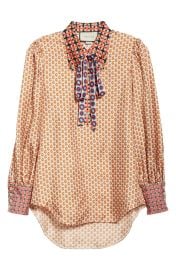 Gucci Romain GG Mixed Print Silk Twill Blouse at Nordstrom