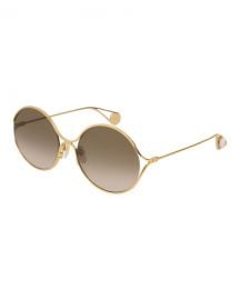 Gucci Round Forked Metal Sunglasses  Gold Brown at Neiman Marcus