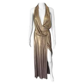 Gucci Runway FW 2006 Plunging Neckline Backless Gold Metallic Dress Gown For Sale at 1stDibs at 1st Dibs