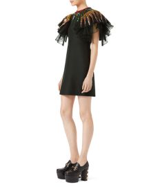 Gucci Sequin-Embroidered Tulle Dress Black at Neiman Marcus