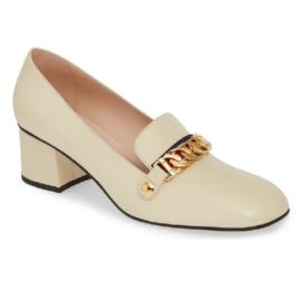 Gucci Shoes Gucci Cream Leather Sylvie Chain Embellished Pumps Size 38 Poshmark at Poshmark