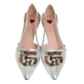Gucci Silver Leather GG Crystal Bamboo Heel Pumps Size 39 at 1st Dibs