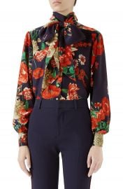 Gucci Spring Bouquet Print Tie Neck Silk Blouse   Nordstrom at Nordstrom