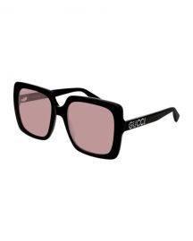 Gucci Square Acetate Sunglasses w  Swarovski Crystal Logo Temples at Neiman Marcus