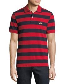 Gucci Striped Bee-Embroidered Polo Shirt RedBlue - at Bergdorf Goodman