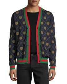 Gucci Tiger Argyle Wool Cardigan   Neiman Marcus at Neiman Marcus