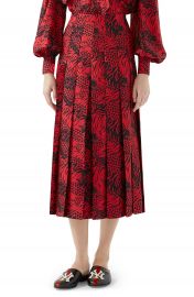 Gucci Tiger Print Pleated Silk Skirt at Nordstrom